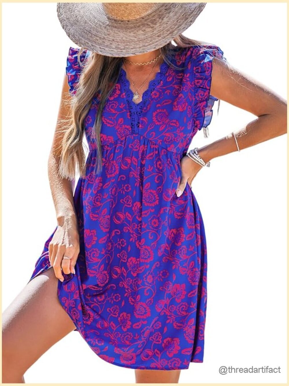 Boho Paisley Mini Sundress V Neck Cap Sleeve Flowy Beach Cover Up Dress